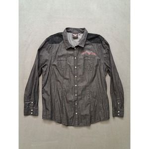 Victory Motorcycle Pearl Snap Button Up Long Sleeve Shirt Womens 3XL Black